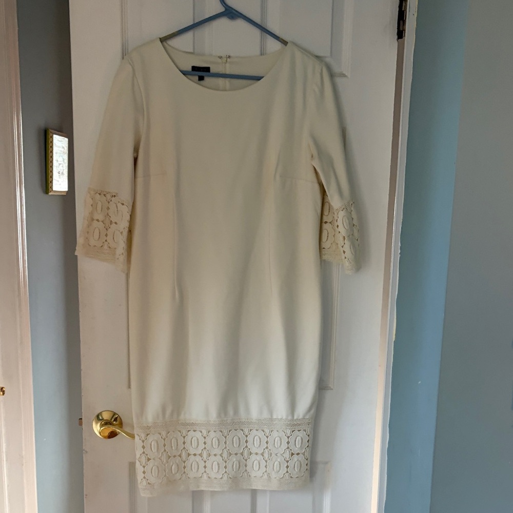 Talbots Cream Lace Trim Long Sleeve Dress